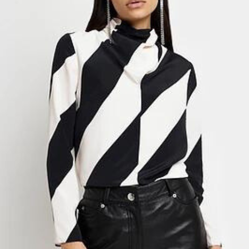 River Island Twist Neck Top Black/Ivory