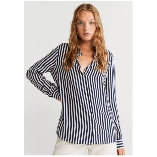 Primark Longline Turn-Up Sleeve Stripe Shirt Navy/Ivory