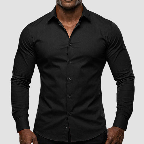 OmegaTux Slim Fit Long Sleeve Shirt in Black