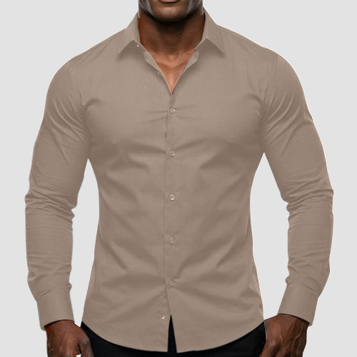 OmegaTux Slim Fit Long Sleeve Shirt in Khaki