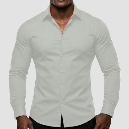 OmegaTux Slim Fit Long Sleeve Shirt in Light Grey