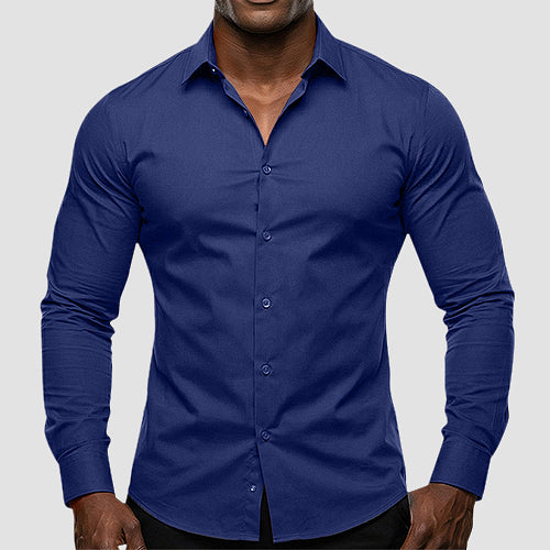 OmegaTux Slim Fit Long Sleeve Shirt in Navy