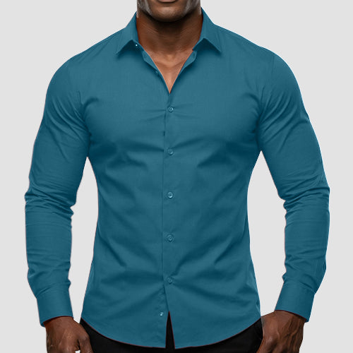 OmegaTux Slim Fit Long Sleeve Shirt in Teal