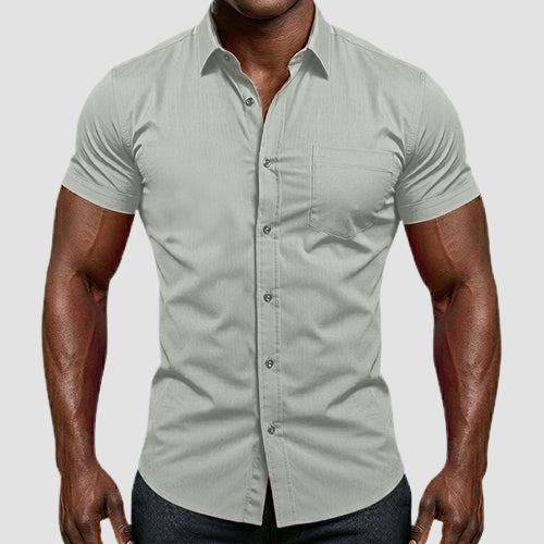 OmegaTux Short Sleeve Dress Shirt in Light Grey