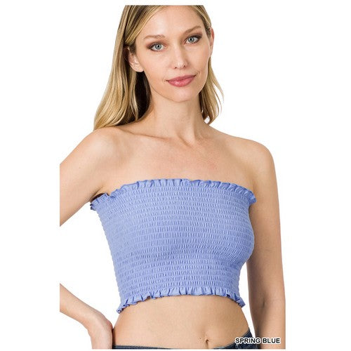 RT-8018AB Smocked Tube Top Spring Blue