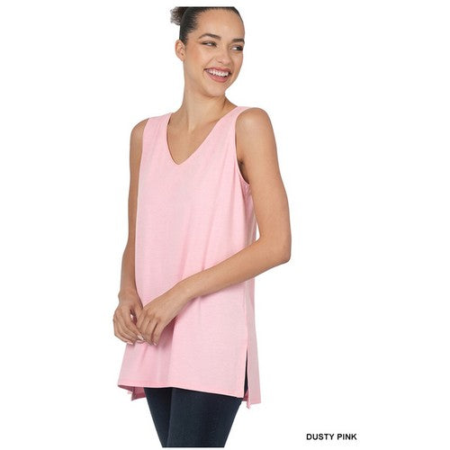 RT-8188AB Side Slit Sleevless Top Dusty Pink