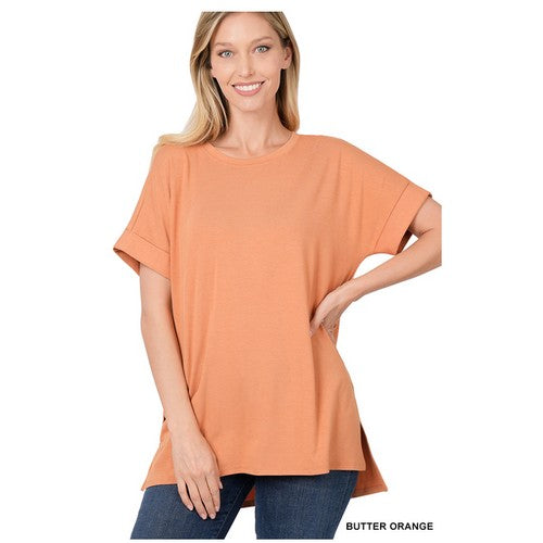 RT-1628D4 Roll Sleeve Slit Hi-Low T-Shirt Butter Orange