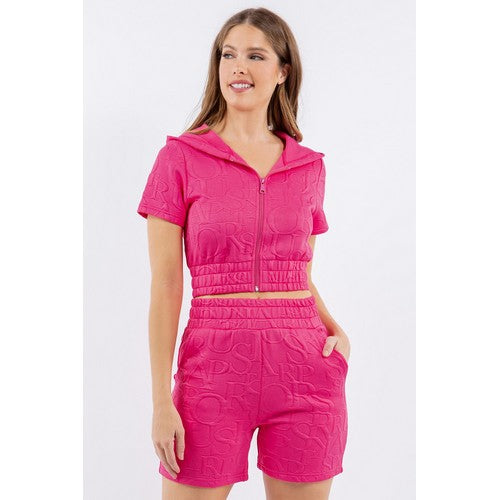 JAQ100 Texture Active Air Knit Zip Top Hot Pink