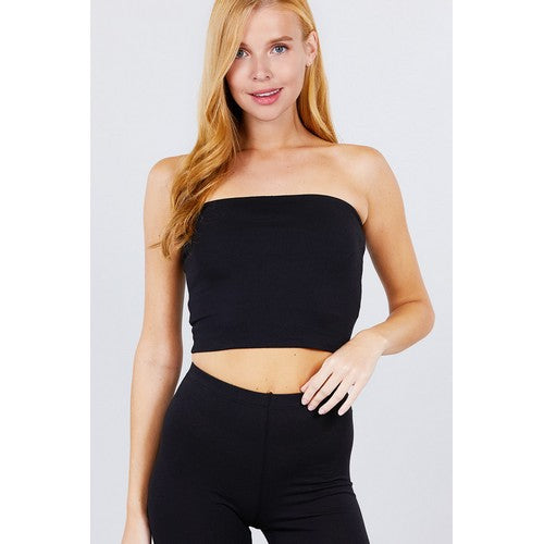 T10368 Crop Cotton Tube Top Black