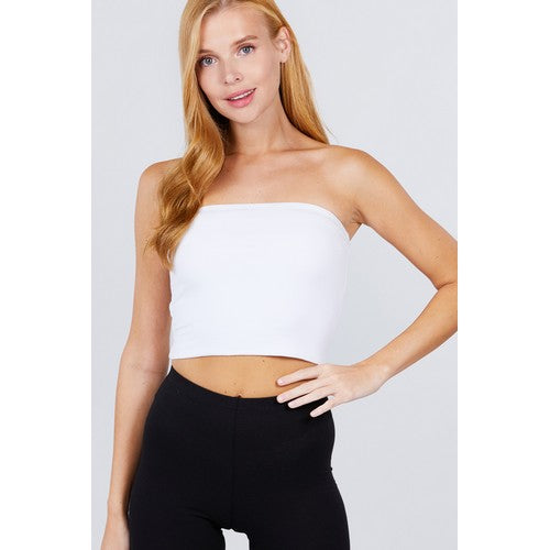T10368 Crop Cotton Tube Top White