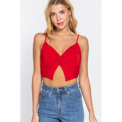 T12941 Twist Front Cami Crop Top Red