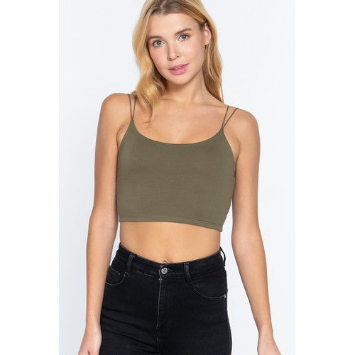 T13009 Cami Double Strap Crop  Top Olive Green