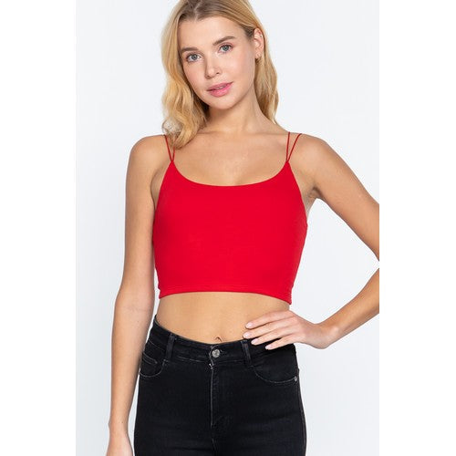 T13009 Cami Double Strap Crop  Top Red