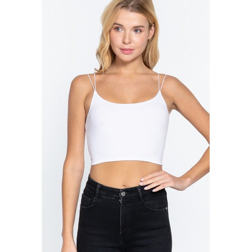 T13009 Cami Double Strap Crop Top White