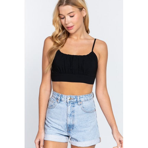 T13109 Back Bow Cami Crop Top Black