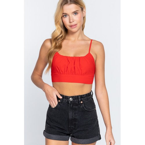T13109 Back Bow Cami Crop Top Red