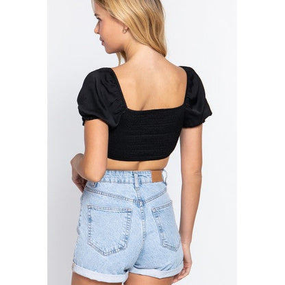 Tie Front Satin Crop Top Black