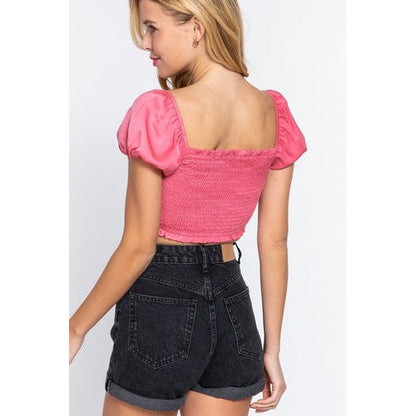 Tie Front Satin Crop Top Bubble Pink