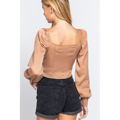 Tie Front Satin Crop Top Caramel