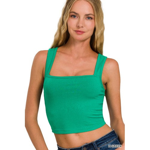 CT-3326Y Square Neck Crop Vest Top K Green