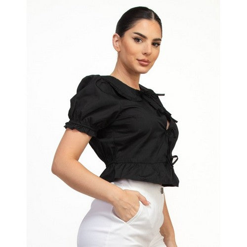 Bow Front Milk Maid Top in Black