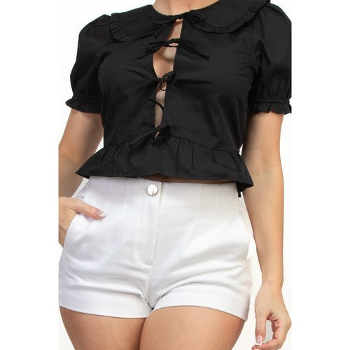 Bow Front Milk Maid Top in Black