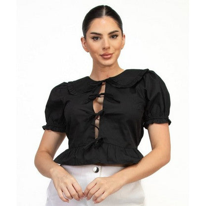 HMT57197 Bow Front Milk Maid Top in Black