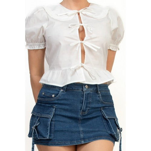 Bow Front Milk Maid Top in White