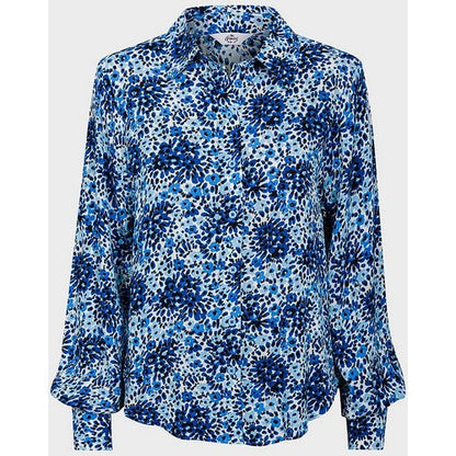 BLO0464NVYFLO Ms Genius Print Long Sleeve Blouse Blue