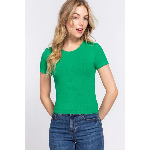 T12067C Crew Neck Rib Crop Jersey True Green