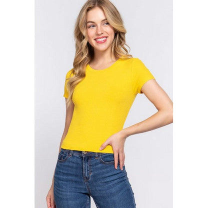 T12067C Crew Neck Rib Crop Jersey Yellow