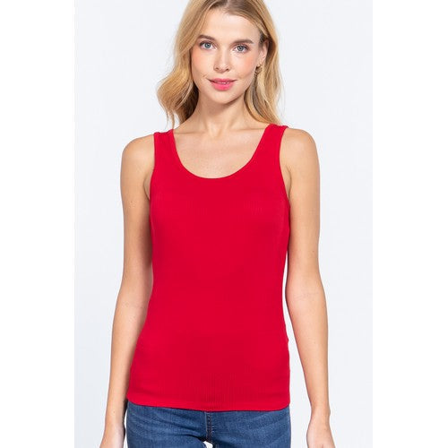 T12068 Ribbed Tank Top Red