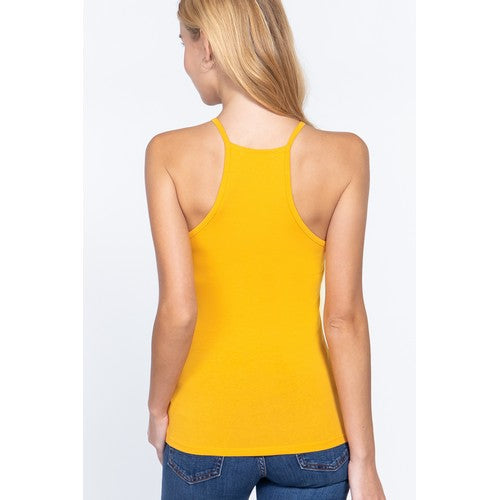 Cotton Halter Tank Top Silk Mustard