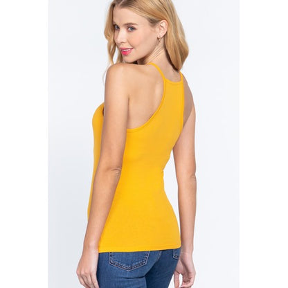 Cotton Halter Tank Top Silk Mustard