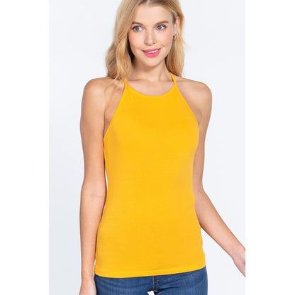 T12331 Cotton Halter Tank Top Silk Mustard