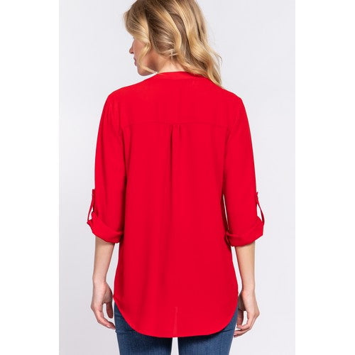 Button-Up Sleeve Blouse Red
