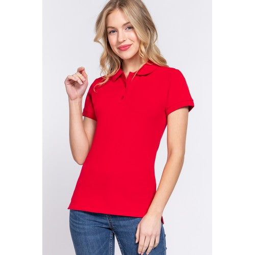 T13391 Cotton Stretch Polo Shirt Red