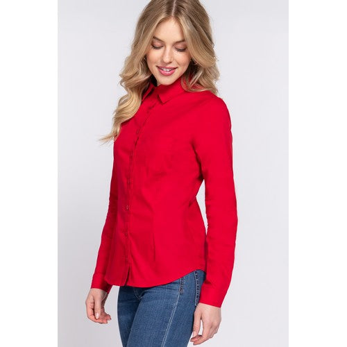 Classic Stretch Cotton Button Down Shirt Red
