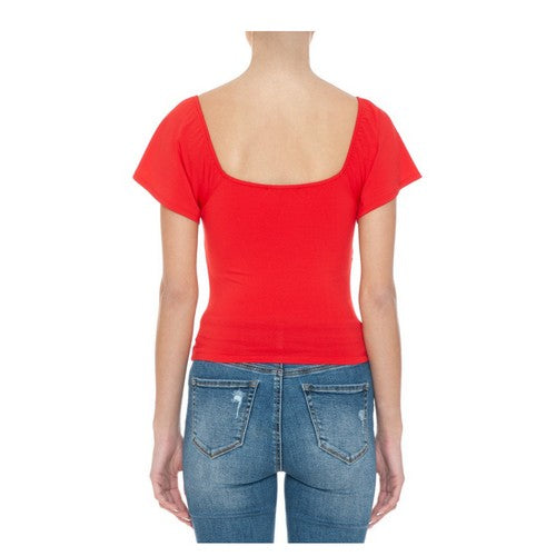 Sweetheart Neck Flutter Sleeve Top Bold Red