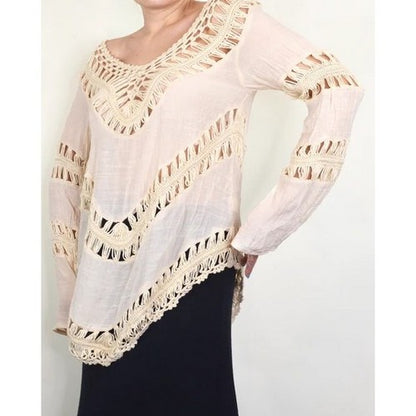 Boho Crochet Hippie Line Tunic Cover Up in Pink
