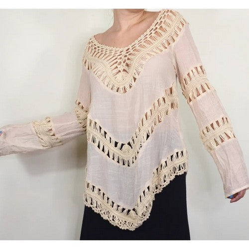Boho Crochet Hippie Line Tunic Cover Up in Pink