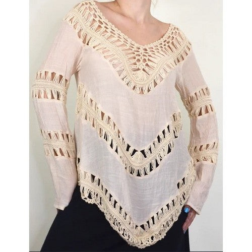 Boho Crochet Hippie Line Tunic Cover Up in Pink