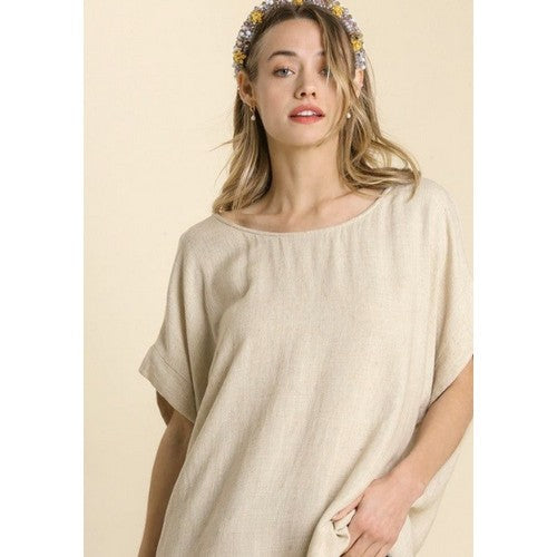 WA6219 Sheer Dolman Sleeve Linen Top Oatmeal