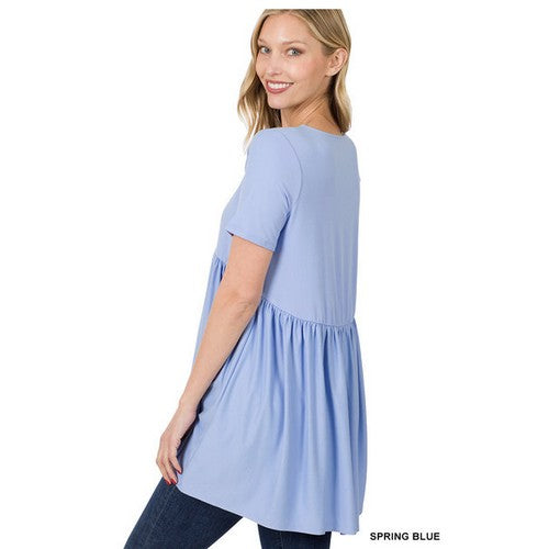 Short Sleeve Ruffle Top Spring Blue