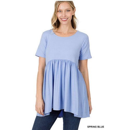 PT-3211AB Short Sleeve Ruffle Top Spring Blue