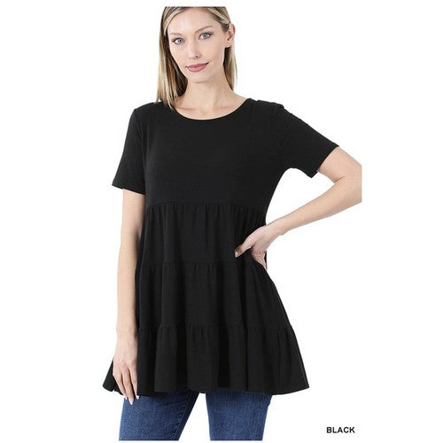 RT-3136AB Tiered Tunic Top Black