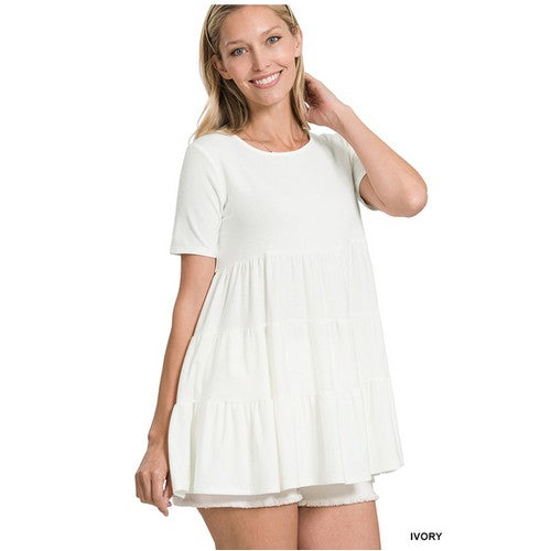 RT-3136AB Tiered Tunic Top Ivory