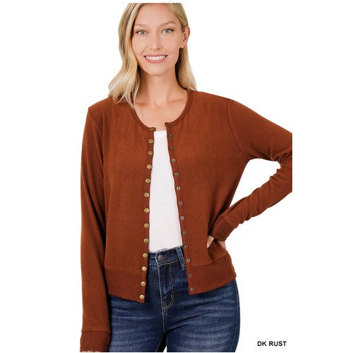 Popper Cardigan Dark Rust