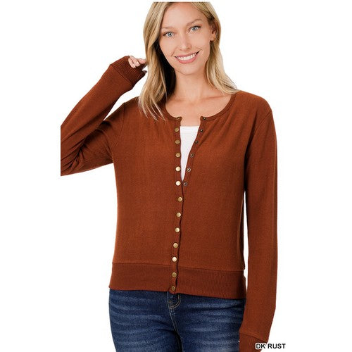 HW-2079D4 Popper Cardigan Dark Rust