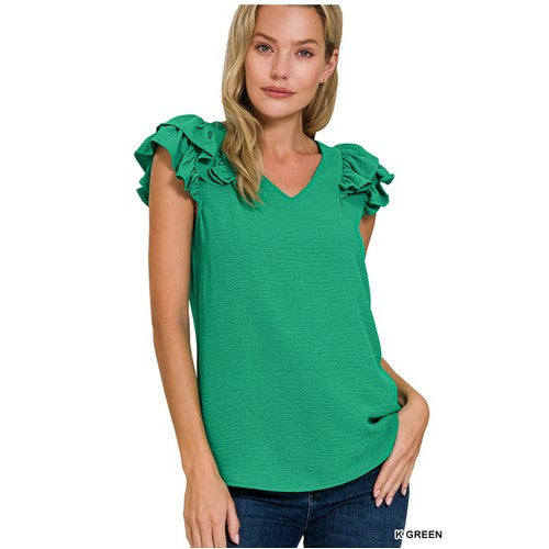 QT-7185D4 Sleevless Russle Top Kelly Green